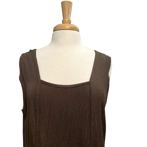 FLAX Crepe Sleeveless Long Maxi Dress Square Neck Lagenlook Brown size Medium - Picture 2 of 10